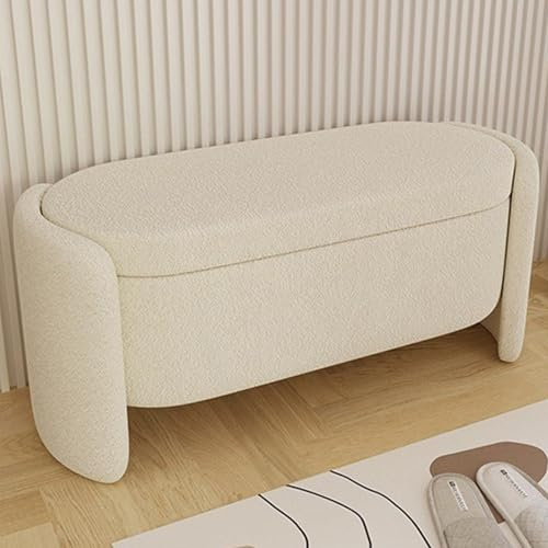 RUYICZB Sitzbank, Bettbank Mit Stauraum, Polsterbank Mit Deckel, Samtoptik, Aufbewahrungsbank, Truhenbank Für Wohnzimmer, Schlafzimmer, Creme, 160X50x45 cm
