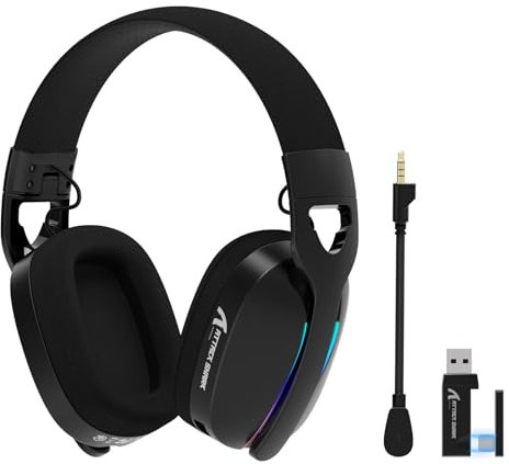 ATTACK SHARK L90 Auricolari Gaming Wireless Ultraleggeri, BT, 2.4G, 3.5mm Cablati, RGB Pieghevoli, 7.1 Surround Sound Over-Ear con Microfono Rimovibile per la Cancella Rumore, per PC, Mobile - Nero