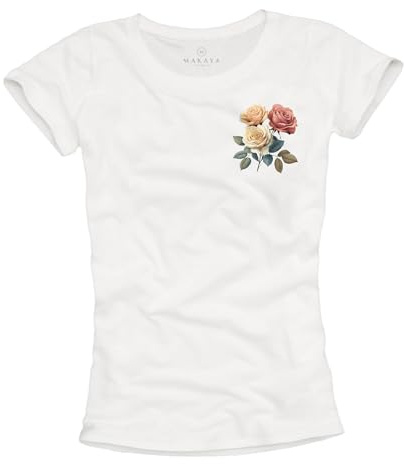 MAKAYA Damen T-Shirt mit Rosenmotiv Kurzarm Top Rosen Print Rosenmuster Rosendruck