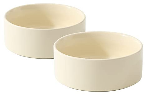 Havniva Ceramic 5.1inch Set of 2 Dog and Cat Bowls, 2pcs Anti-Slip Food and Water Feeder Dishes for Puppies, Kitties, Cats(2 Bowls, Beige)