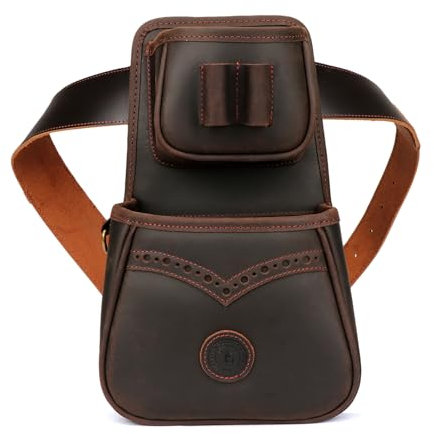 TOURBON Bolsa de Cuero Genuino para Cartuchos de Escopeta, riñonera Ajustable, Bolsa para munición con cinturón