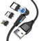 EuAcesry Câble USB C Magnétique 2M, 3 en 1 Chargeur Aimanté, Câble USB 360 ° et 180 °Embout Universel, Charge Rapide 3 A, pour Smartphone/Tablette/Ordinateur portable