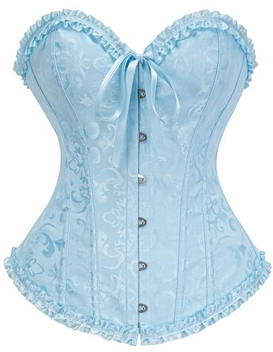 SZIVYSHI Corset Mujer Top, Bustier Shapewear Lencería, Cintura de Encaje Push Up Body (Cabana Azul, XXS)