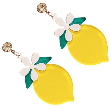 VALICLUD 1 Paar Zitronen Ohrringe Ohrschmuck Obst Ohrringe Glänzende Strass Ohrringe Trendige Schmuck Ohrringe Trendige Schicke Ohrringe Ohrstecker Süße Ohrstecker Gelbes Acryl