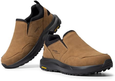 FitVille Zapatillas Sin Cordones Hombre Ancho Casual Mocasines Zapatos Senderismo Antideslizantes Slip-on Walking Sneakers Marrón Duna 44 EU Ancho