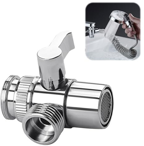 Brass Diverter Valve 3 Way Sink Faucet Splitter G1/2 Shower Tap Diverter Valve Adapter Bath Tap Connector Attachment Replacement Part for Kitchen Sink Faucet Bathroom