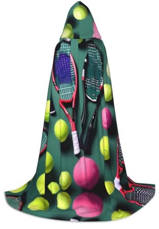HJLUUFT Lustiger Tennisschläger und Tennisbälle, Renaissance-Kapuzenumhang, Halloween, Mittelalter-Kostüm, Cosplay, langer Umhang für Damen und Herren