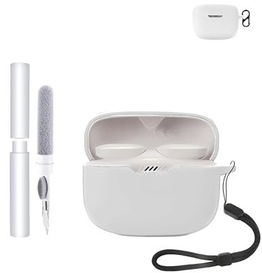 Silicone Protective Case for JBL Tune 130NC TWS Wireless Bluetooth Earbuds - Durable and Eco-Friendly Earphone Cover with Precise Holes, with Keychain & Lanyard, White