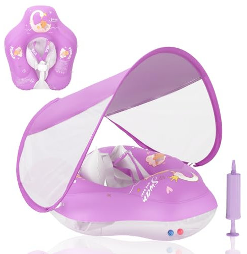 LOOWARTS Flotador Bebe con Sombrilla, Flotador Inflable Natación Bebés con Asiento de Seguridad, Boias para Bebe con Protección UV UPF50+ para Niños Pequeños de 6 a 36 Meses