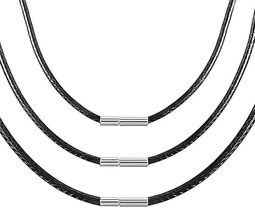 3PCS Leather Necklace Cord Set – Black Necklace String with Clasp (45cm, 50cm, 70cm), Waxed Cord for Jewelry Making, Pendants, Charms, Unisex Choker Necklace