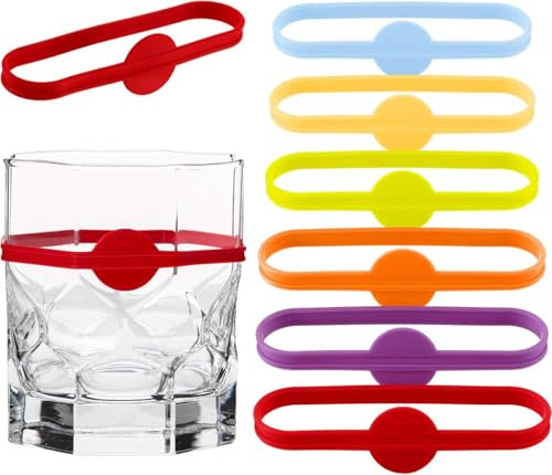 kinoco Lot de 24 Marqueurs de Verres en Silicone, Multicolore, Accessoires pour Verres à Vin et Boissons, Étiquettes de Fête