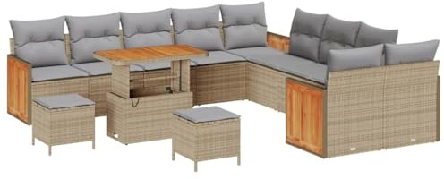 vidaXL Garten-Sofa-Set 13 pcs Beige 90 x 55 x 71 cm Poly-Rattan, Garten und Terrasse, strapazierfähige Möbel, modernes Sofa-Set, Lounge für die Terrasse, Entspannung und Komfort!