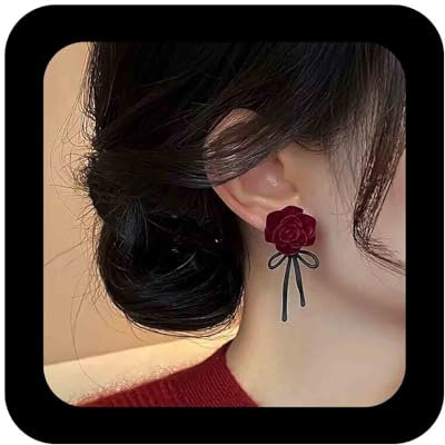 Cimenexe Bohémien Orecchini Di Velluto Rosa Orecchini Neri Papillon Orecchini Pendenti Velluto Rosso Camelia Orecchino Perno Vintage Rosa Fiocco Goccia Orecchino Gioielli Per Le Donne