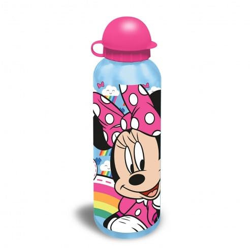 Borraccia per bambini Minnie Mouse, 500 ml, riutilizzabile, senza BPA, in alluminio, colore celeste, leggera, a prova di perdite, ideale per scuola, portapranzo, regalo di compleanno