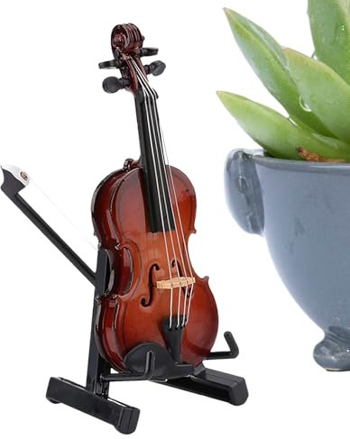 Miniatur-Violine Instrument,Mini Geige Musikinstrument Miniaturfigur mit Ständer - Holz Handwerk Wohnaccessoire Deko Für Schlafzimmer Arbeitszimmer
