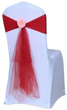 Elastiska stolsremmar med rosenkula, bröllopsdekoration, konstgjorda blommor för alla födelsedagsfest-shower (djup röd)