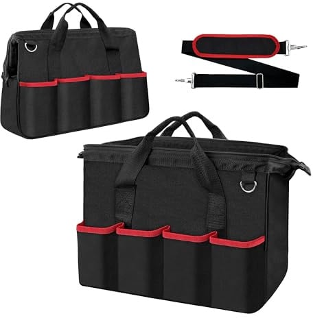 C&T 14-Inch 17-Pocket Heavy Duty Tool Bag, Portable Black Tool Organizer Storage Bag with Large Zipper for Men, Carrying Toolbag, Electrician Mechanic Construction
