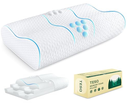 TESQ Ergonomisches Nackenstützkissen – Memory-Schaum-Kissen mit Verstellbarer Höhe, entworfen, um Sich den natürlichen Kurven anzupassen und die Wärmeableitung zu fördern
