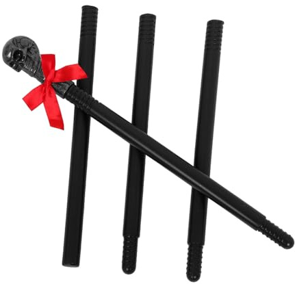 OUNONA Halloween Skull Staff with Skeleton Hand Cane and Bow Tie Lightweight Plastic Scepter Wand for Witch Wizard Costume, Haunted House Prop Staff and Party Parades