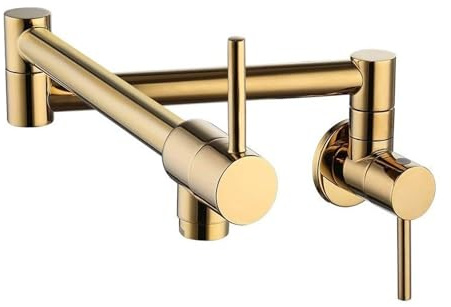 Gold Kitchen Pot Filler Folding Faucet Lead-Free Brass Double Joint Swing Arm Sink Articulating Wall Mount Two Handle