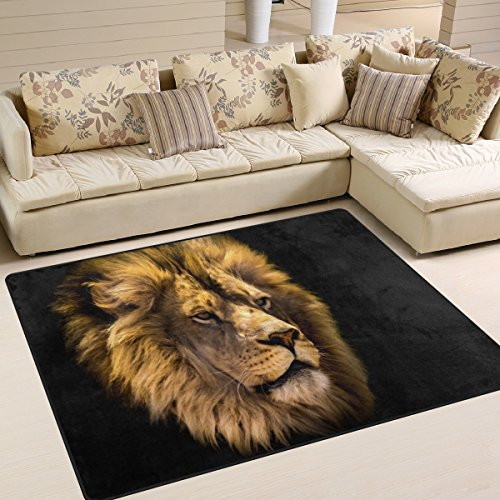 Use7 Hipster Teppich mit Löwenkopf-Motiv, für Wohnzimmer, Schlafzimmer, 160 x 122 cm, Schwarz