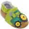 Weiche Leder Babyschuhe mit Mokassins Wildledersohlen für Kleinkinder Kleinkinder Jungen Mädchen Prewalker Schuhe (18-24 Monate, Grüner Traktor)