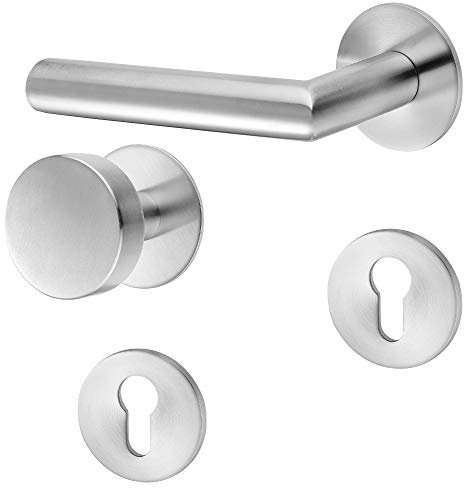 ck-türbeschläge Drückergarnitur New Orleans | 3 mm Magnet-Flachrosette | festdrehbare Lagerung | V2A Edelstahl matt | WE mit Flachknauf (DIN Links)