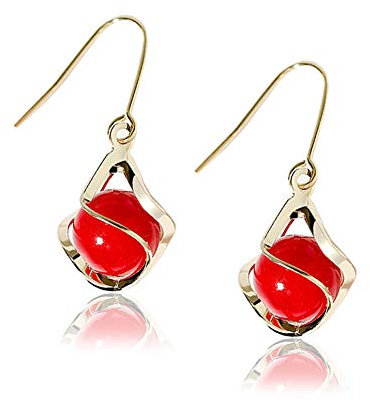 YAXUN Damen Ohrhänger Gold Ohrringe Silber 925 und Vergoldet, Rot Perlen Tropfen Hängend Ohrringe, Golden Haken Ohringe, Schmuck Geschenke Für Frauen und Mädchen