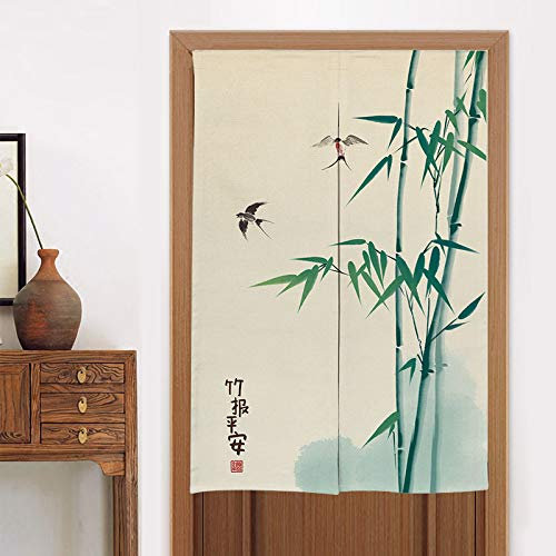 MYRU Küchen-Vorhang, Schlafzimmer-Vorhang, Noren Bambus, japanischer Vorhang, Feng Shui, Türvorhang aus Bambus, 84,4 x 140,9 cm