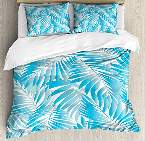 ABAKUHAUS Tropisch Bettbezugs Set Für Doppelbetten, Exotische Miami Palms, Milbensicher Allergiker geeignet mit Kissenbezügen, 200 x 200 cm, Türkis Aqua