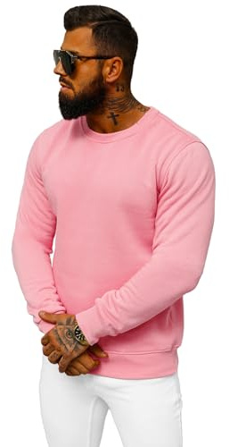 OZONEE Herren Sweatshirt Pullover Langarm Farbvarianten Langarmshirt Pulli ohne Kapuze Baumwolle Baumwollemischung Classic Basic Rundhals-Ausschnitt Sport J. Style 2001-10 L Hellrosa