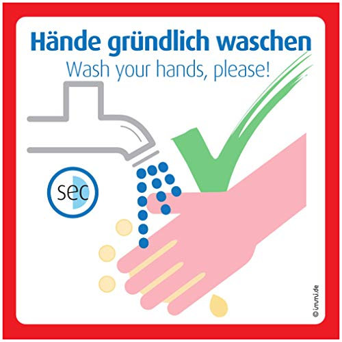 immi 4x Hände waschen Aufkleber. Modernes Design.Quadr. 9,8cm