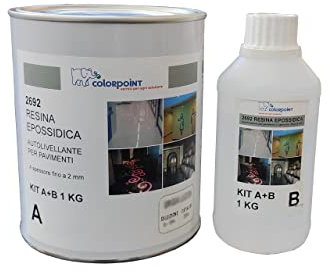 RESINA PER PAVIMENTI EPOSSIDICA BICOMPONENTE LUCIDA AUTOLIVELLANTE 1 Kg 6/8 Mq 1 Kg COLORI RAL (GRIGIO RAL 7040)