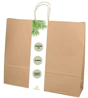 DeinPack Umweltschonende Papier Tragetaschen groß I Papiertüten Geschenktüten Papiertragetaschen biologisch abbaubar, kompostierbar I 50 x braune Papier Tüten 54 x 13 x 45 cm