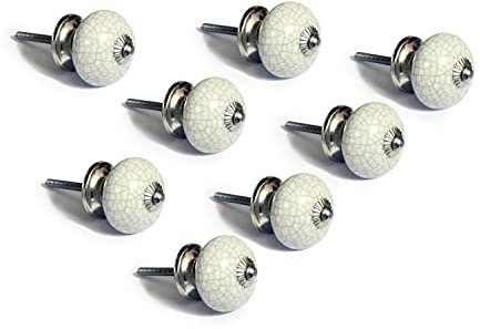 Nacnic Set of 8 Ceramic knobs in White, Hand Painted with Different Designs. Handcrafted Handles for cabinets, Drawers, Dressers and Hangers. Classic knobs of 40mm Diameter.