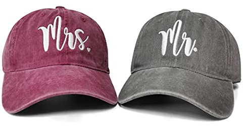 Hepandy Mr and Mrs Baseballmützen für Damen und Herren, 2er-Set – Mr & Mrs (verwaschenes Grau & Burgunderrot), Einheitsgröße