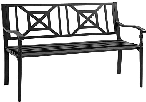 Outsunny Gartenbank 2-Sitzer Bank Outdoor Terrasse Terrasse Patio hohe Rückenlehne Latten Sitz Bequeme Armlehnen Stahl 128 x 62,5 x 81,5 cm schwarz