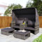 Mingfuxin Patio Wicker Furniture Set, Outdoor Rattan Garden Sofa Set with Retractable Canopy, Middle Table, Ottomane, Cushion, PE Rattan Loveseat for Backyard Garden Pool (Style 01)