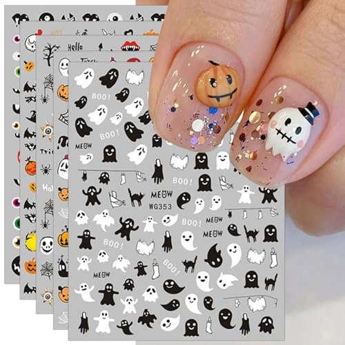 12 Blatt Nagelsticker Halloween Im Dunkeln leuchten Nagelaufkleber Selbstklebend Niedlicher kleiner Geist leuchtend Nail Art Sticker Dekoration Nageldesign Zubehör