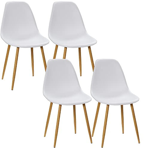 HOMCOM Modern Dining Chairs Set of 4, Kitchen Chairs with Backrest and Steel Legs for Dining Room, Living Room, White