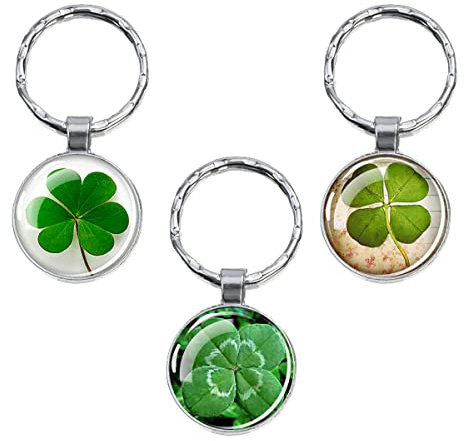 simyron 3 stück vier Glücksbringer grünes Blatt Natur Glück Holzanhänger mit Kleeblatt Anhänger als Geschenk für geldbörse tasche schlüssel