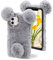 LCHDA Plüsch Hülle für iPhone 14 6.1 Zoll, Schön 3D Panda Ohren Pelziger Haarball Fuzzy Weiches Kunstfell Warm Flauschige Pelz Niedlich Handytasche Stoßfest TPU-Silikon Schutzhülle, Grau