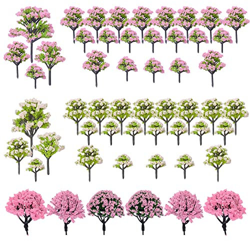 Woohome 50 Stück Modellbau Bäume Rosa Bäume Modellbau Modell Baum Zug Bäume Kunststoff Modell Bäume für DIY Landschaft Gartendeko, Modelllandschaft