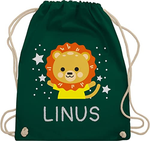 Turnbeutel Rucksack - Geschenk Löwe mit Name personalisiert I Lion I Löwen - Unisize - Dunkelgrün - kita beutel personalisierte kindergartentasche löwenmotiv namens geschenke stoffbeutel