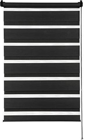 GARDINIA Doppelrollo zum Klemmen oder Kleben, Duo-Rollo ohne Bohren, Seitenzugrollo, Transparente und blickdichte Streifen, Schwarz, 45 x 150 cm
