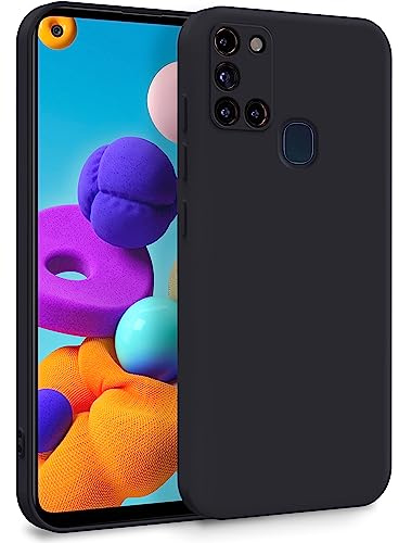 MyGadget Hülle für Samsung Galaxy A21s - Zweilagige Handyhülle mit Kameraschutz - Cover mit Innenfutter & Silikon außen - Schwarz