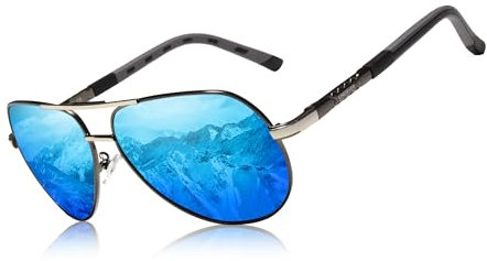 KINGSEVEN Männer Vintage Aluminium polarisierte Sonnenbrille klassische Marke Sonnenbrille Beschichtung Linse treibende Brille für Männer/Frauen (Grau Blau)