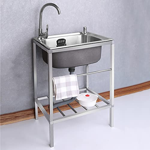 Edelstahl Spülbecken Küche Waschbecken Ausgussbecken mit Ständer freistehende kommerzielle Restaurant Utility Waschstation Handbecken Set mit heißem kaltem Wasserhahn für Wäscherei Outdoor ( Color : S