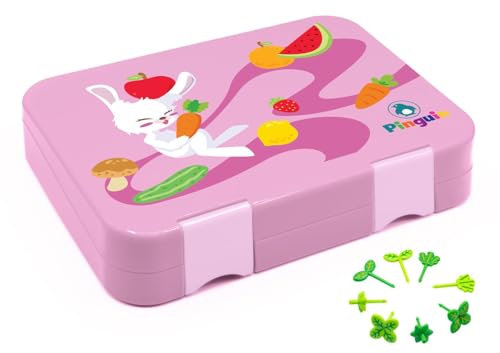 Pinguin® Kinder Brotdose mit 6 Fächern – Lunch Box Set mit Obststicks – Bento Box für Ausflüge, Kita und Schule – Snack Box für Jungen und Mädchen - BPA frei