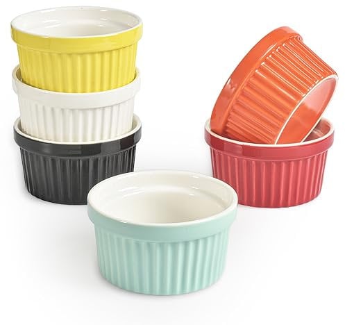 homEdge Lot de 6 ramequins en porcelaine, 240 ml, bol à crème glacée, pour crème brûlée, soufflé, pour pâtisserie, multicolore